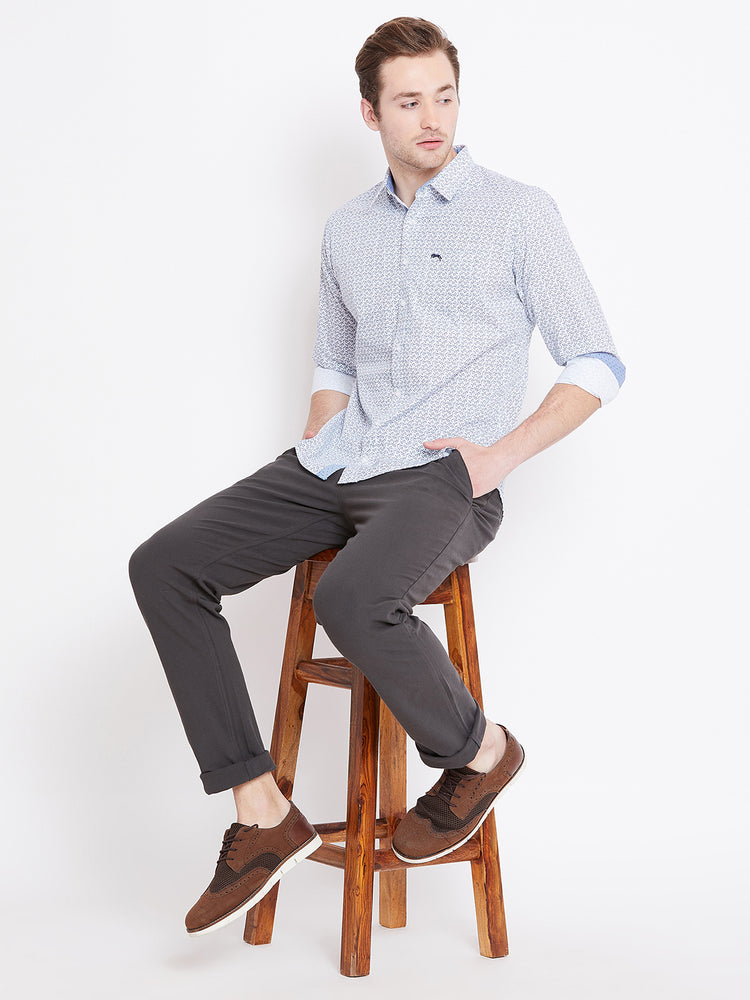 Men White Printed Casual Slim Fit Shirts - JUMP USA