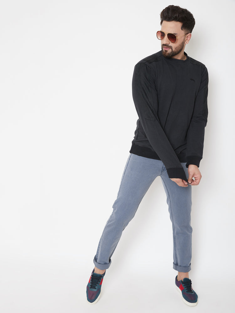 JUMP USA Men Black Solid Pullover Sweatshirt - JUMP USA