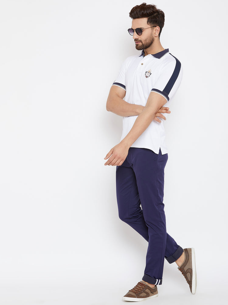 JUMP USA Men White Solid Polo Collar T-Shirt - JUMP USA
