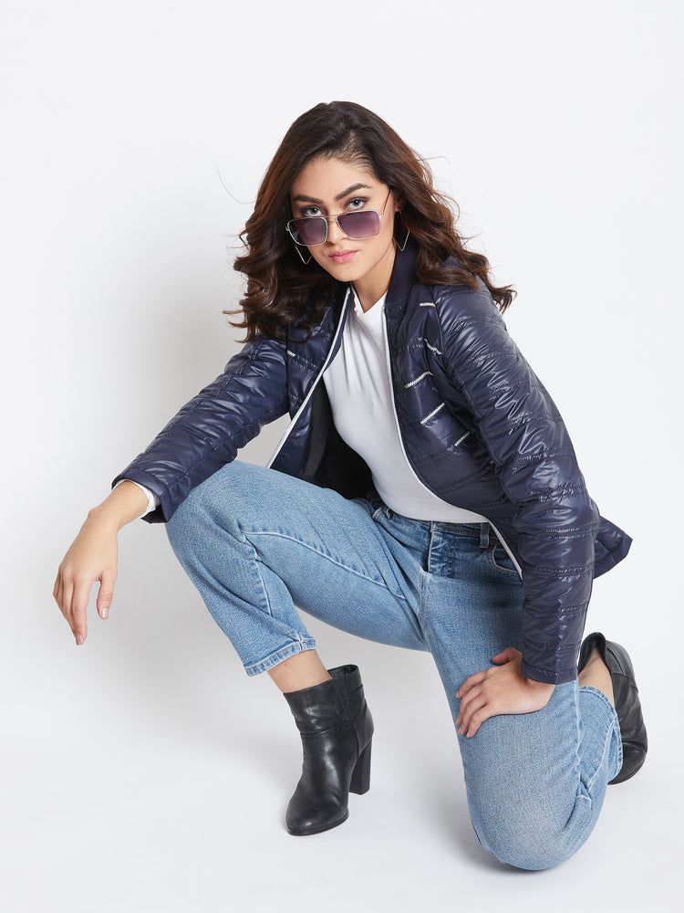 JUMP USA Women Blue Solid Padded Jacket - JUMP USA