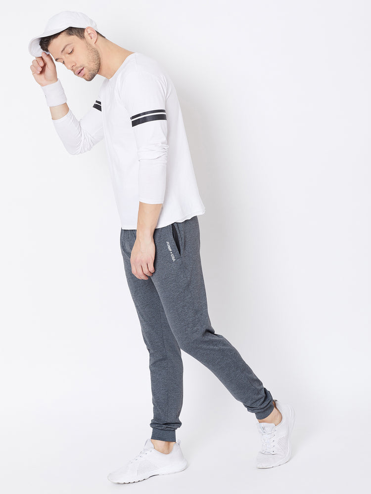 JUMP USA Men Slim Fit Grey Solid Active Wear Joggers - JUMP USA