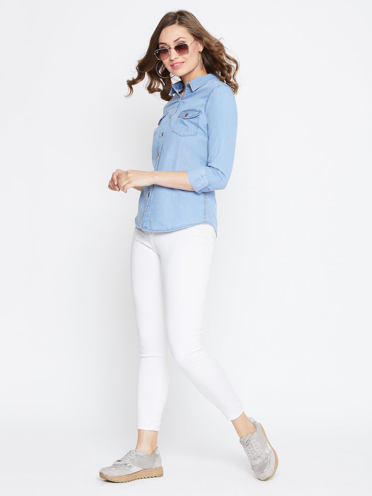 JUMP USA Women Regular Fit Blue Casual Denim Shirt - JUMP USA