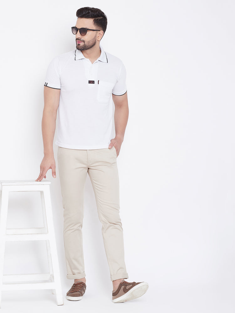 JUMP USA Men Cream Regular Fit Solid Trousers - JUMP USA