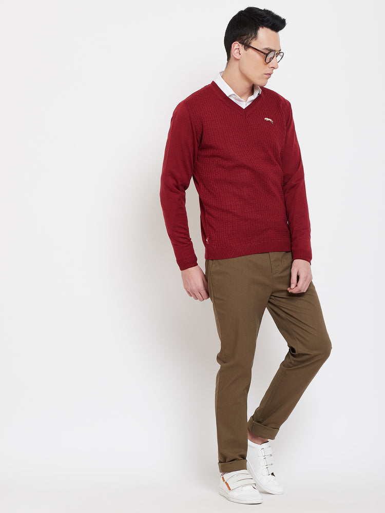 JUMP USA Men Red Self Design Sweater - JUMP USA