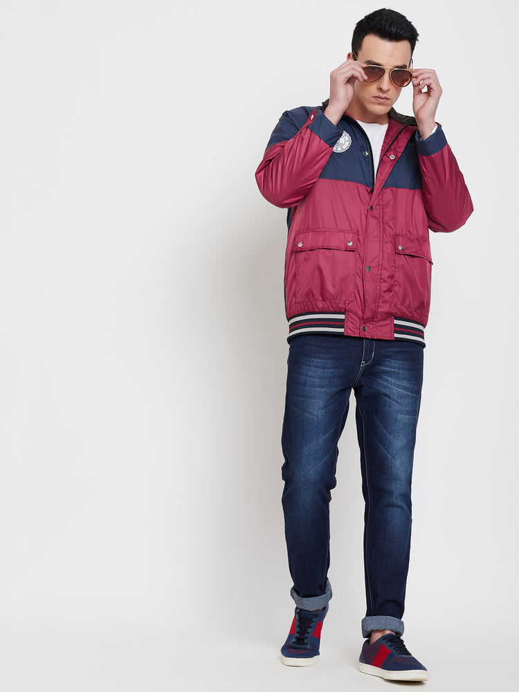 JUMP USA Men Navy Blue Colourblocked Casual Open Front Jacket - JUMP USA