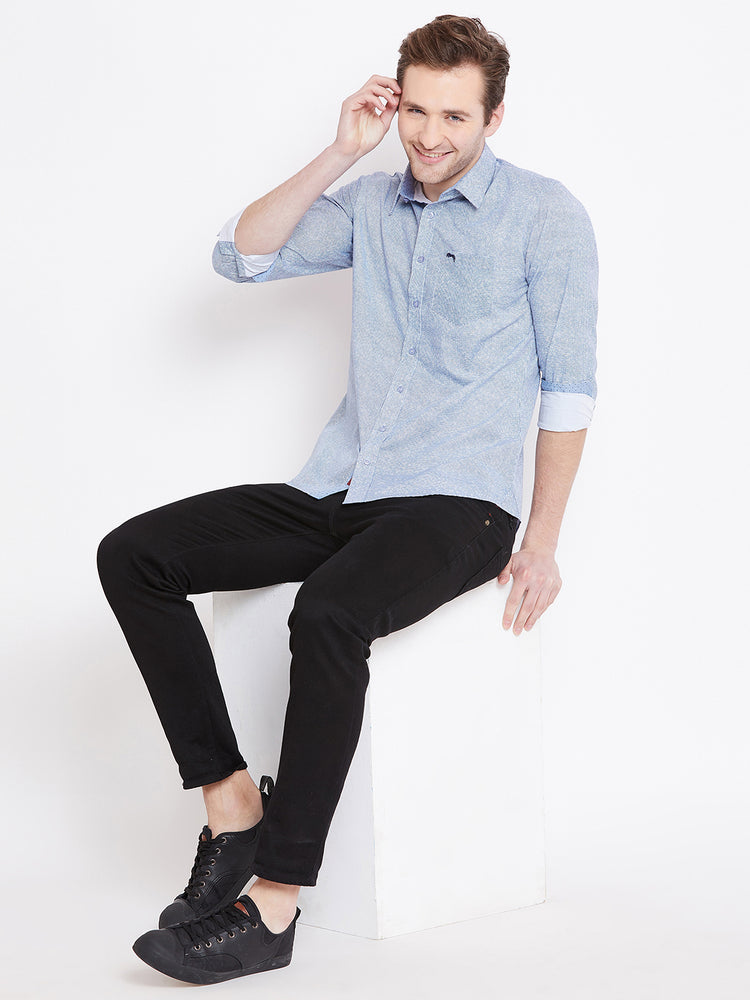Men White Printed Casual Slim Fit Shirts - JUMP USA