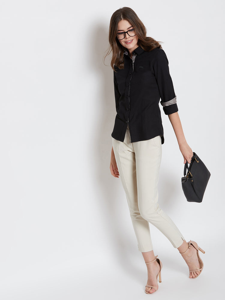 Women Black Solid Casual Slim Fit Shirt - JUMP USA