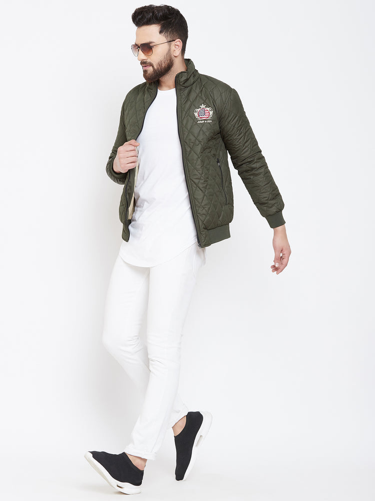 JUMP USA Men Green Design Casual Quilted Jacket - JUMP USA
