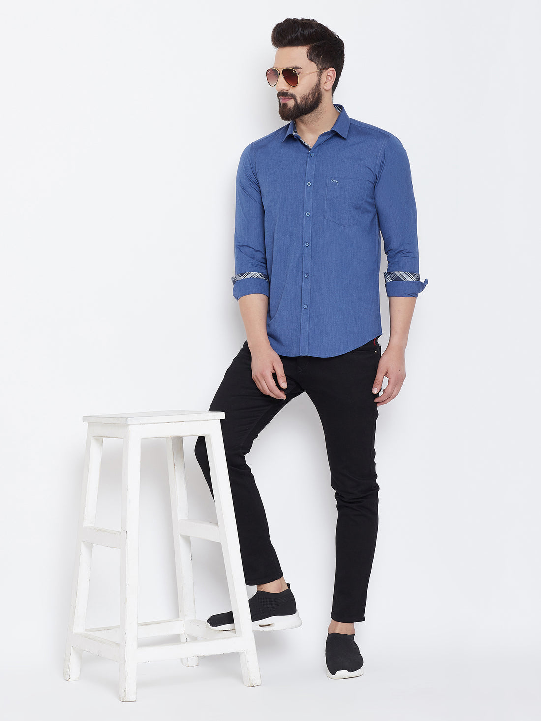 JUMP USA Men Blue Solid Cotton Casual Shirts - JUMP USA