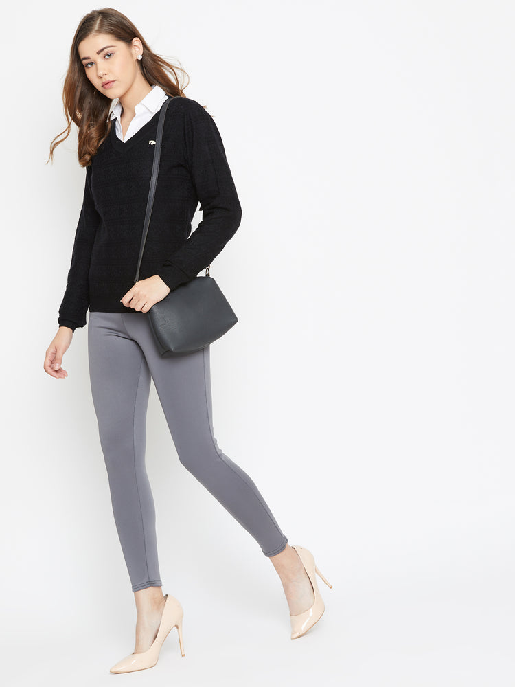 JUMP USA Women Black Self Design Sweater - JUMP USA