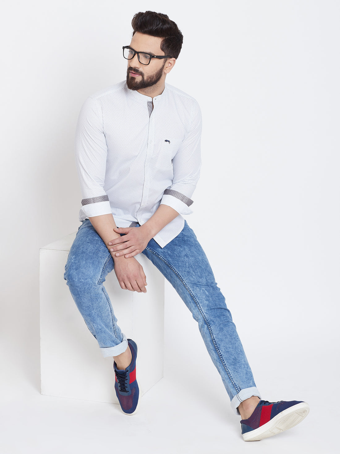 JUMP USA Men White Printed Cotton Casual Shirts - JUMP USA
