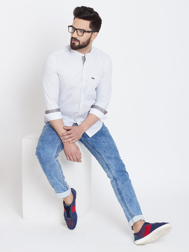 JUMP USA Men White Printed Cotton Casual Shirts - JUMP USA