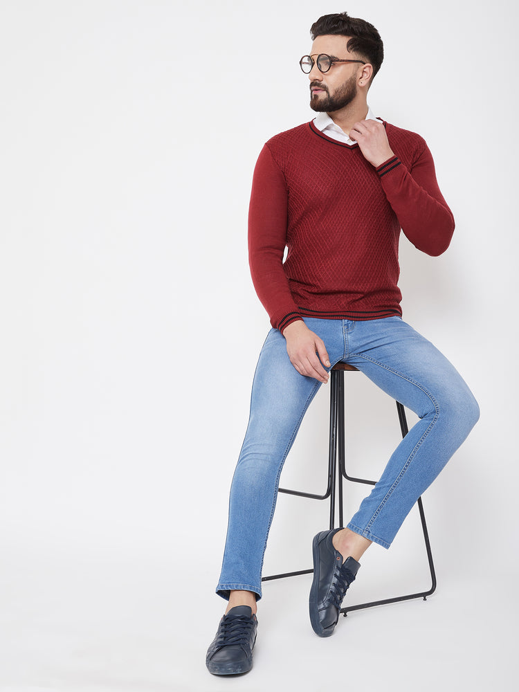 JUMP USA Men Red Self Design Sweater - JUMP USA