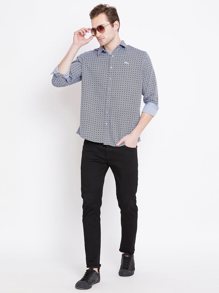 Men White Printed Casual Relaxed Fit Shirts - JUMP USA