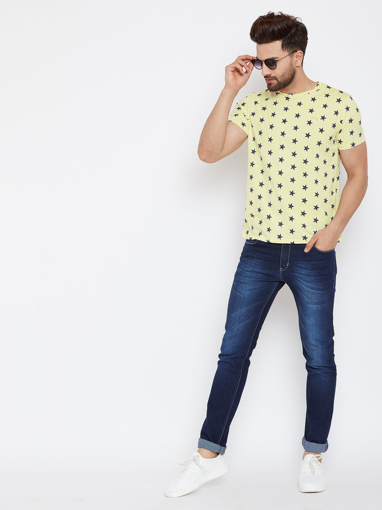 JUMP USA Men Yellow Printed Round Neck T-Shirt - JUMP USA