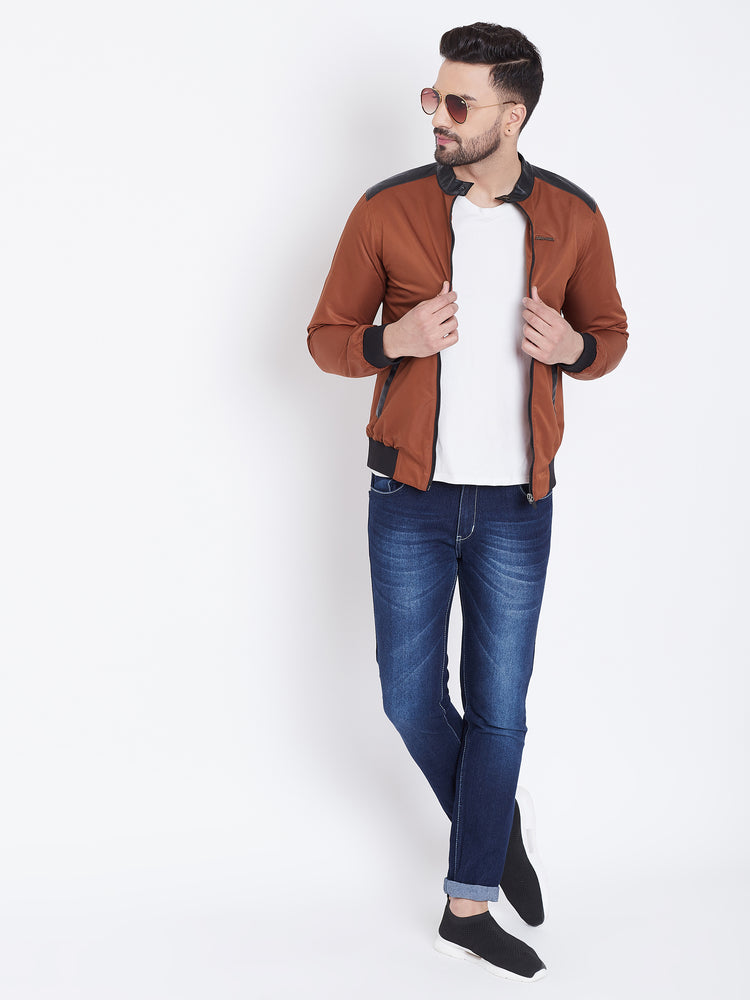 JUMP USA Men Brown Solid Casual Bomber Jacket - JUMP USA