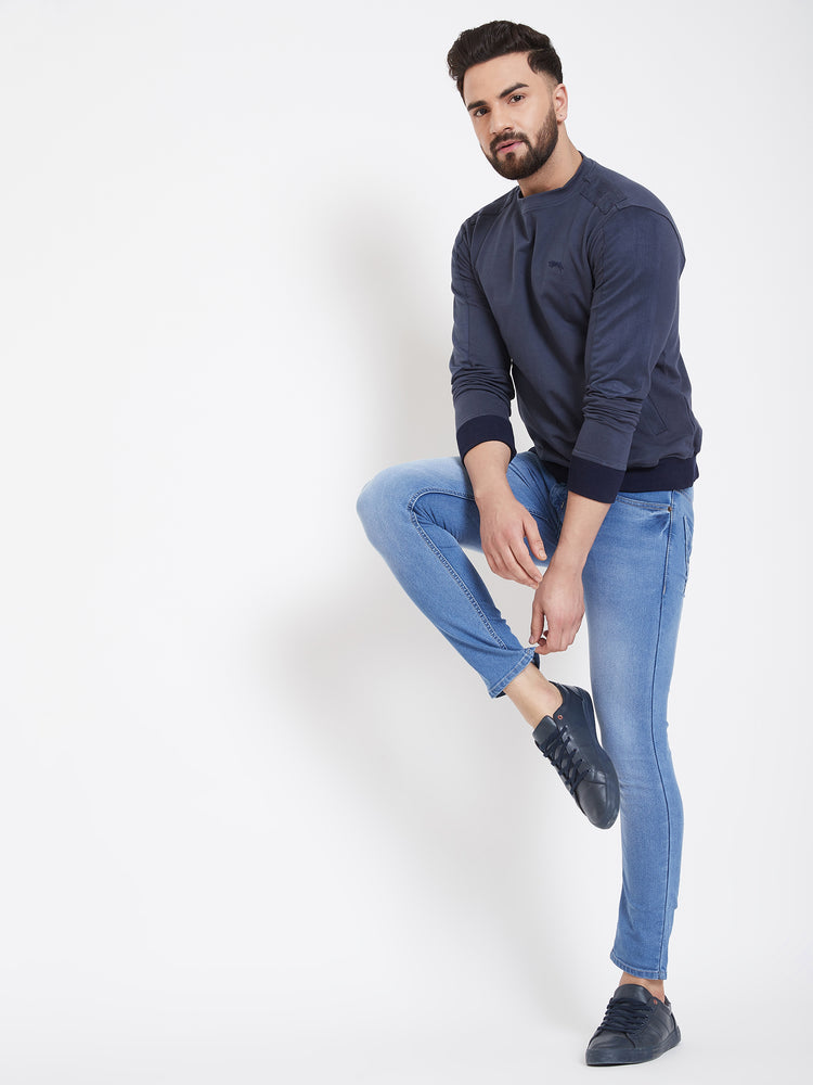 JUMP USA Men Navy Blue Solid Sweatshirt - JUMP USA