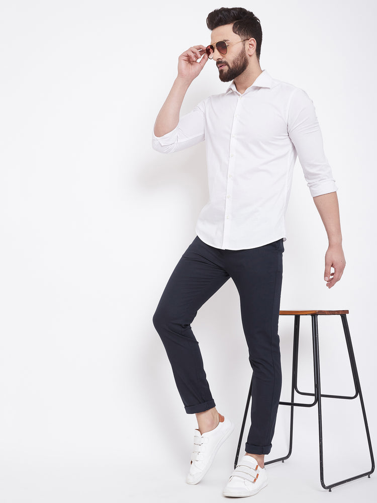 JUMP USA Men Navy Balue Casual Slim Fit Trousers - JUMP USA