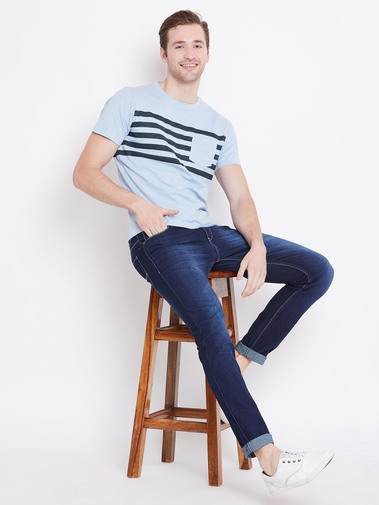 Men Blue Striped Casual T-shirt - JUMP USA