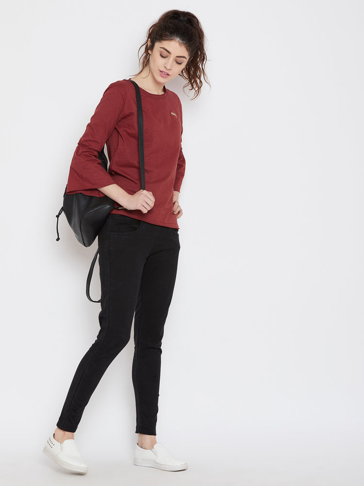 Women Red Solid Casual Tops - JUMP USA