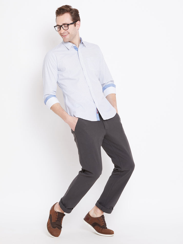 Men White Printed Casual Slim Fit Shirts - JUMP USA