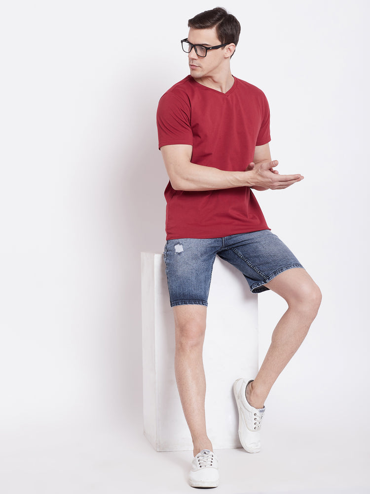 JUMP USA Men Red Solid V-neck Tshirt - JUMP USA