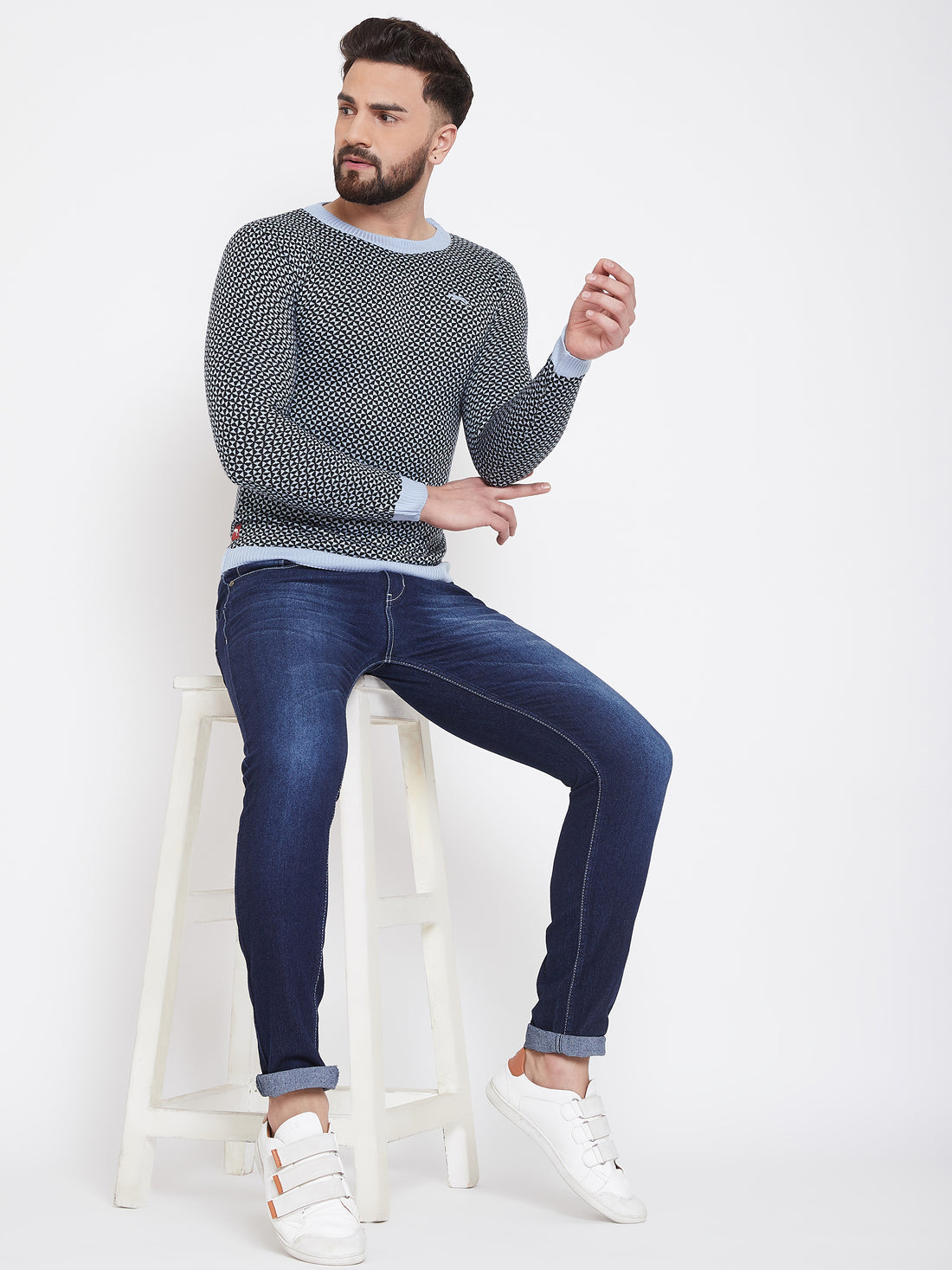 JUMP USA Men Blue Self Design Sweater - JUMP USA