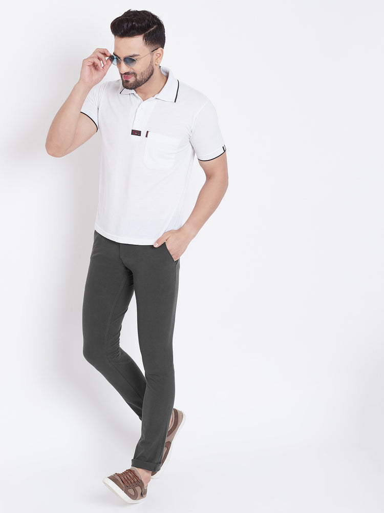 JUMP USA Men Charcoal Casual Slim Fit Solid Chinos - JUMP USA