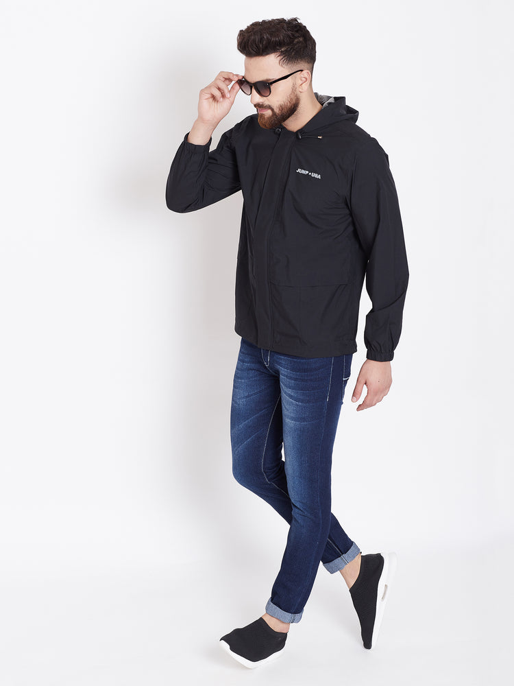 JUMP USA Men Black Hooded Rain Jacket - JUMP USA