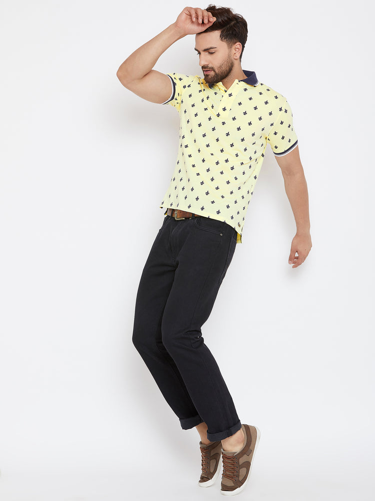 JUMP USA Men Yellow Printed Polo Collar T-Shirt - JUMP USA