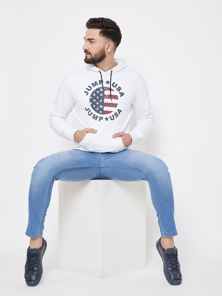 JUMP USA Men White Self Design Hooded Sweatshirt - JUMP USA