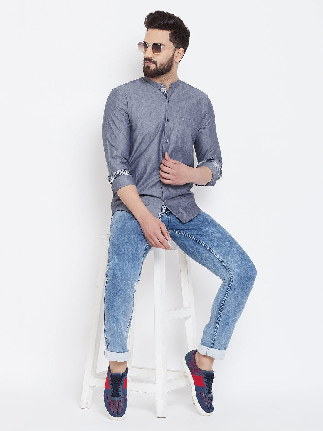 JUMP USA Men Dark Grey Solid Cotton Casual Shirts - JUMP USA