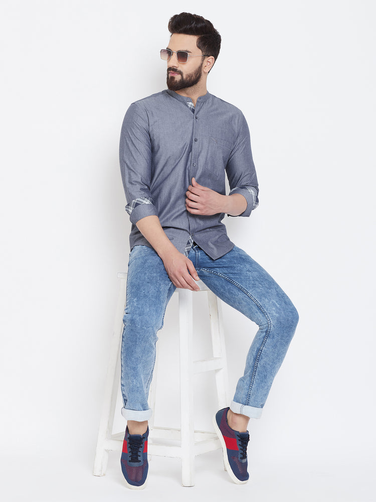 JUMP USA Men Dark Grey Solid Cotton Casual Shirts - JUMP USA