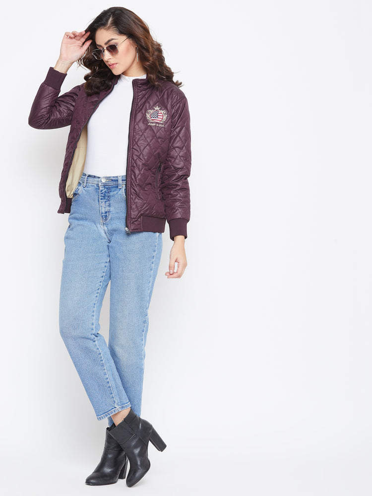 JUMP USA Women Wine Self Design Jacket - JUMP USA