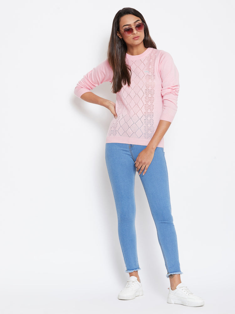JUMP USA Women pink Self Design Casual Sweater - JUMP USA