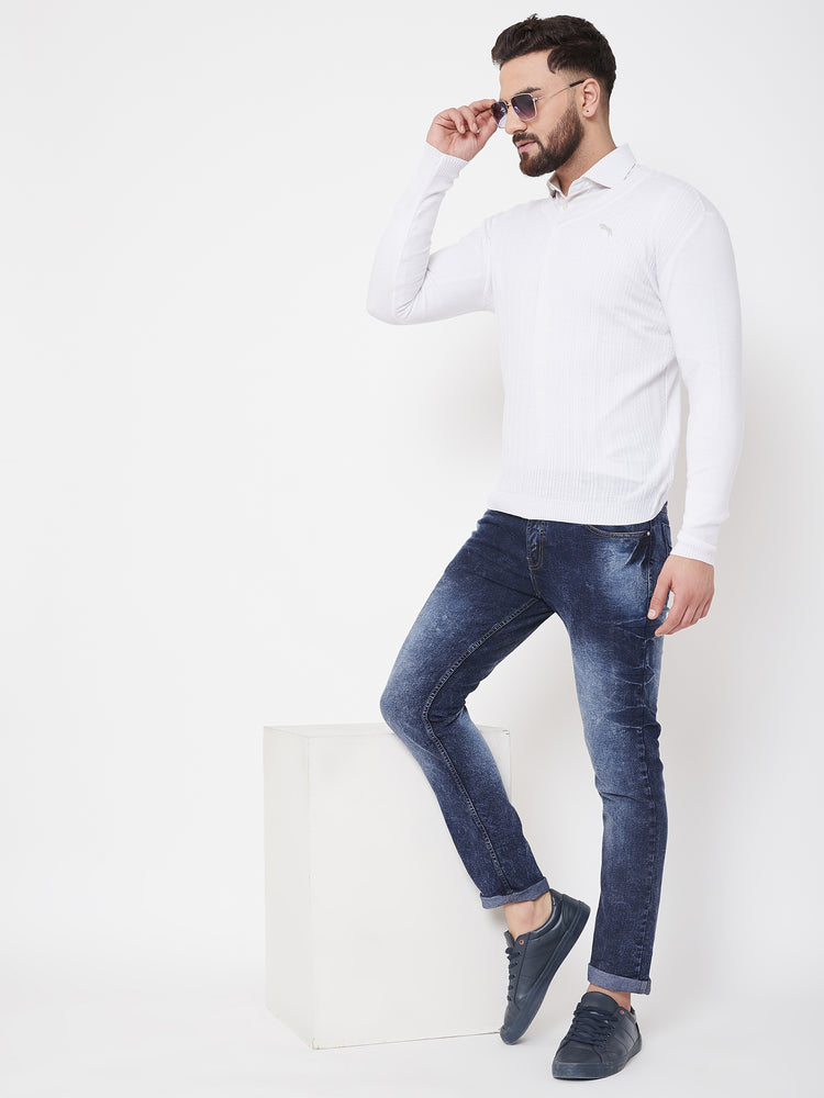 JUMP USA Men White Self Design Sweater - JUMP USA