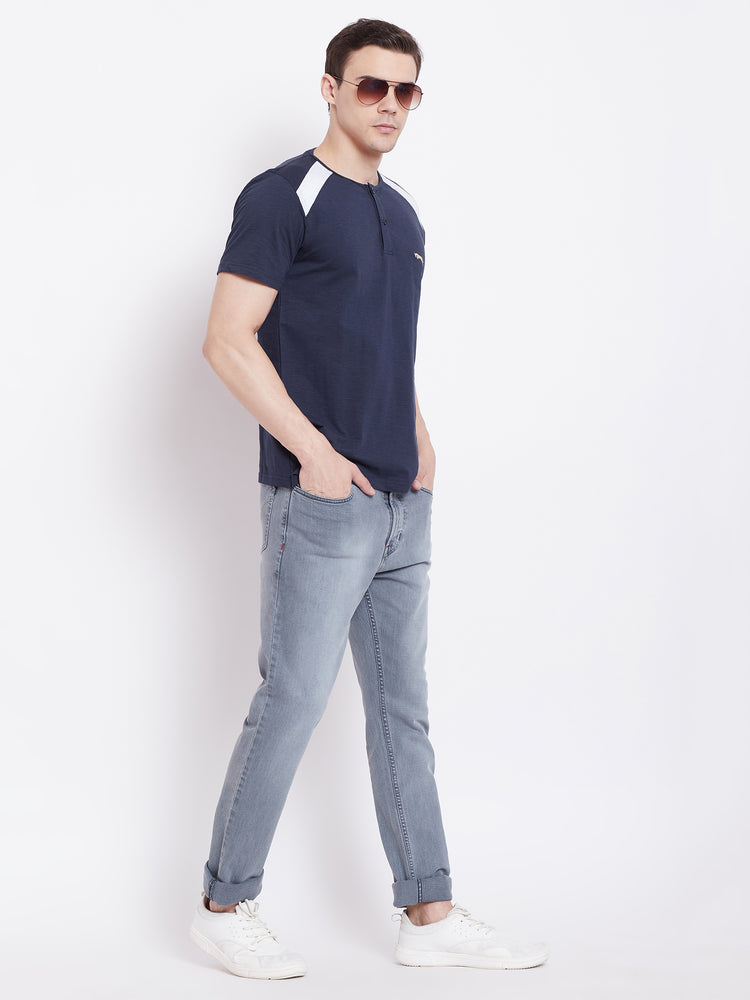 JUMP USA Men Navy Blue Solid Round Neck T-shirt - JUMP USA