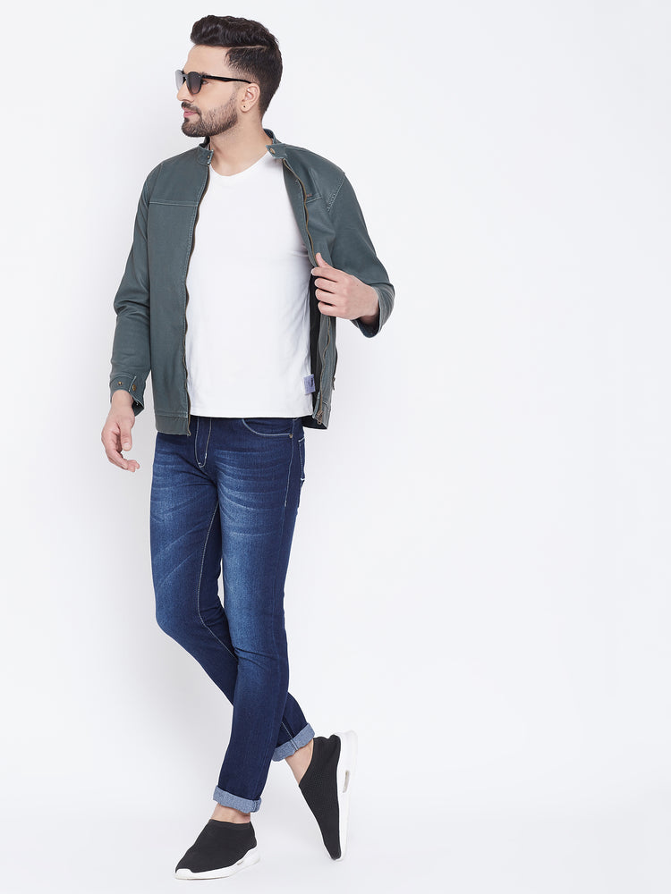 JUMP USA Men Olive Casual Leather Jacket - JUMP USA