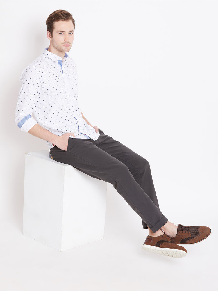 Men White Printed Casual Slim Fit Shirts - JUMP USA