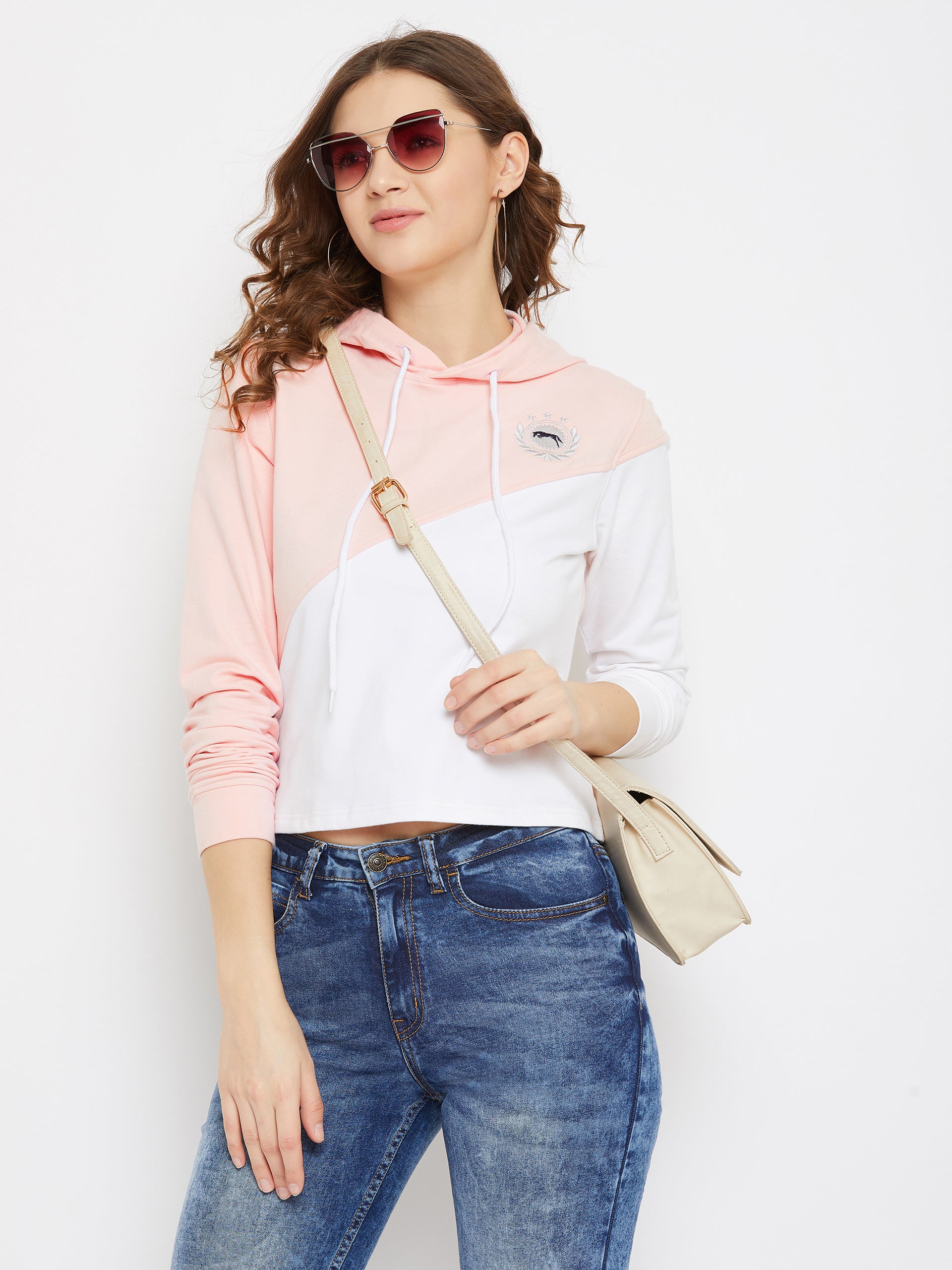 JUMP USA Women White Cotton Hooded Sweatshirt