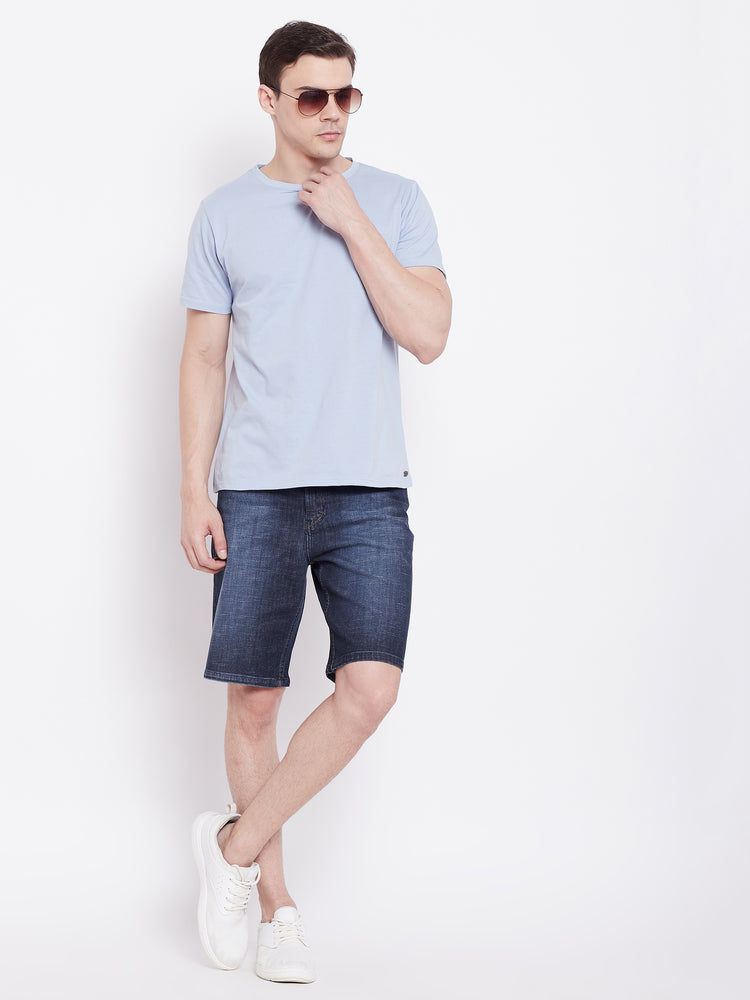 JUMP USA Men Blue Washed Solid Regular Fit Denim Shorts - JUMP USA