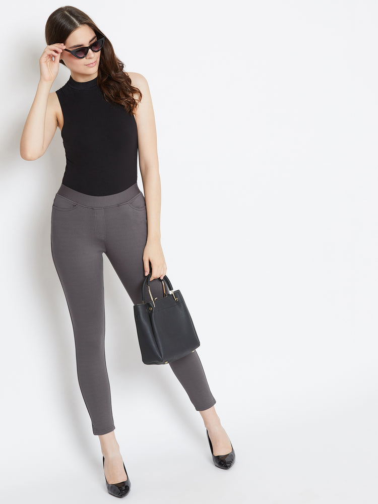 JUMP USA Women Grey Solid Casual Skinny fit Trousers - JUMP USA