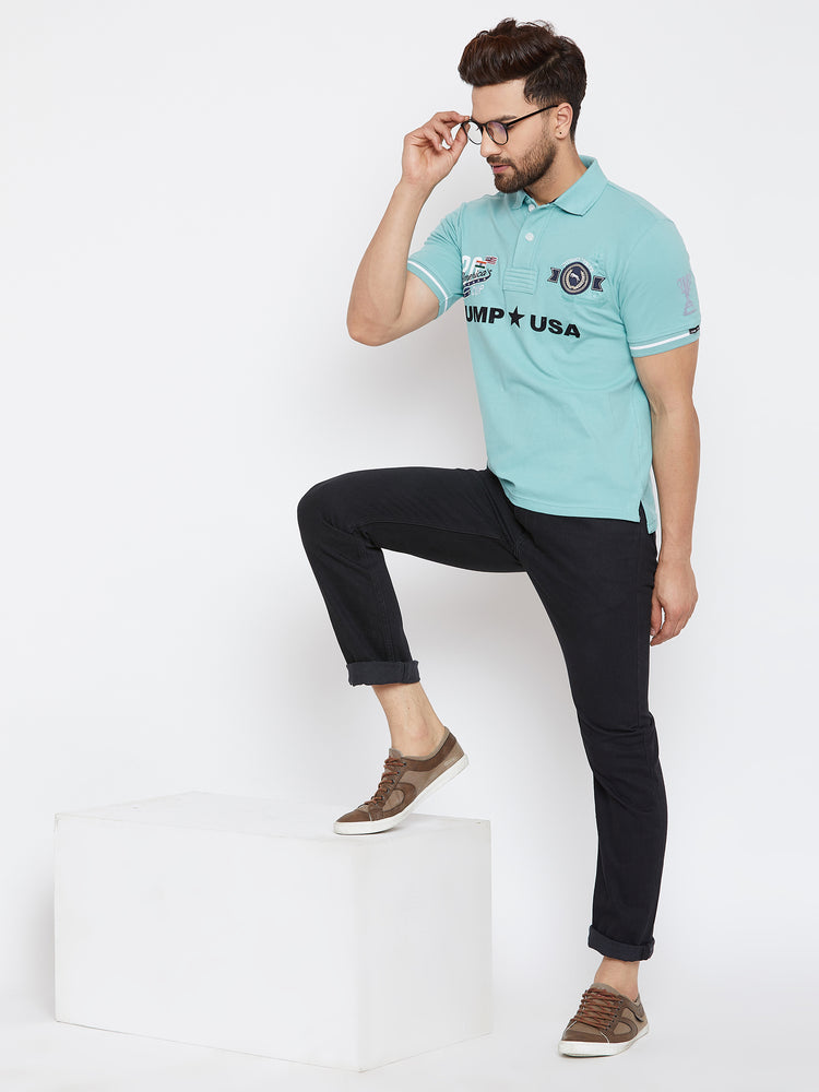 JUMP USA Men Blue Printed Polo Collar T-Shirt - JUMP USA