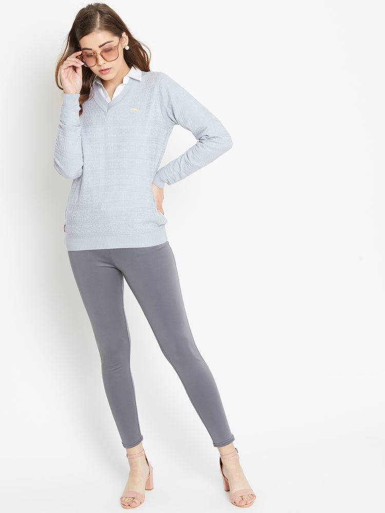 JUMP USA Women Blue Self Design Sweater - JUMP USA