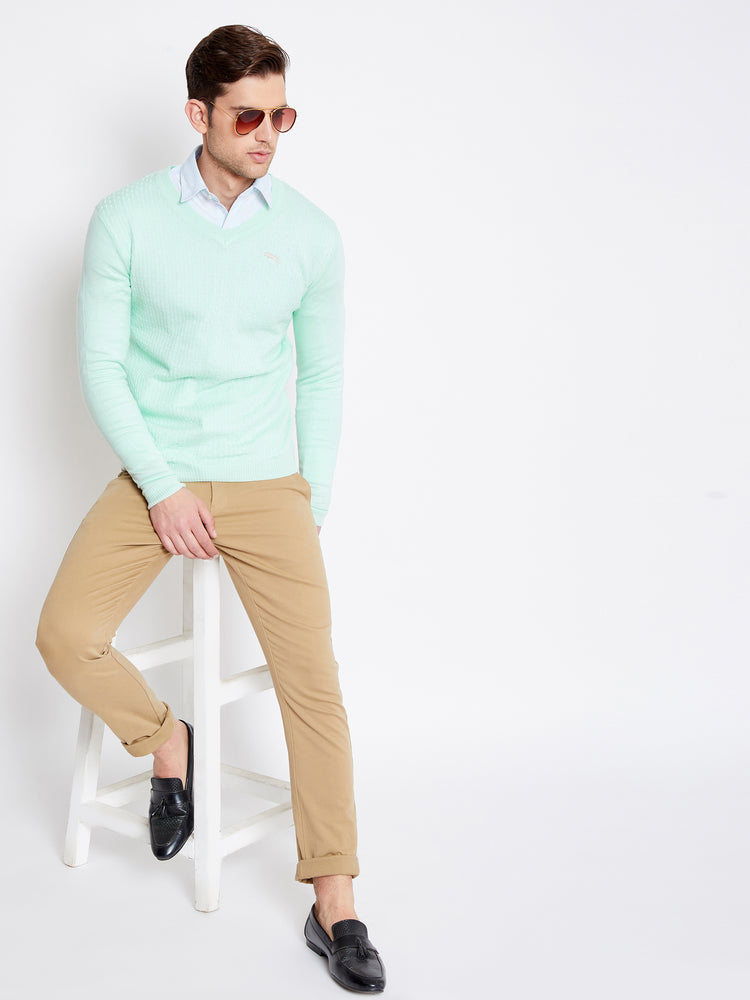 JUMP USA Men Teal Self-Design Pullover - JUMP USA