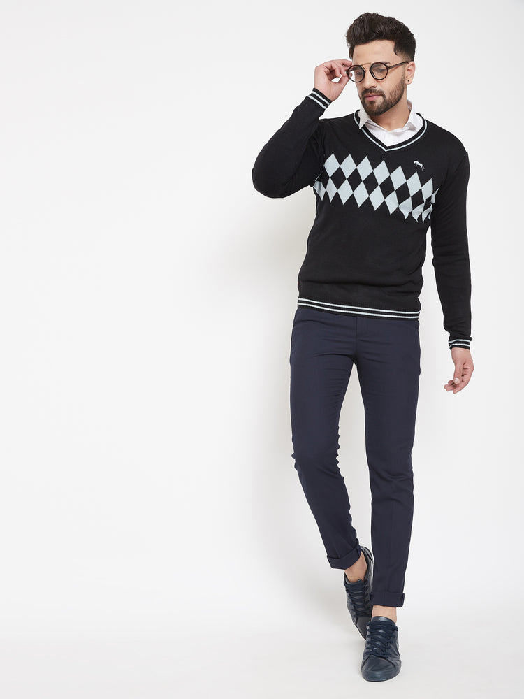 JUMP USA Men Black Self Design Sweater - JUMP USA