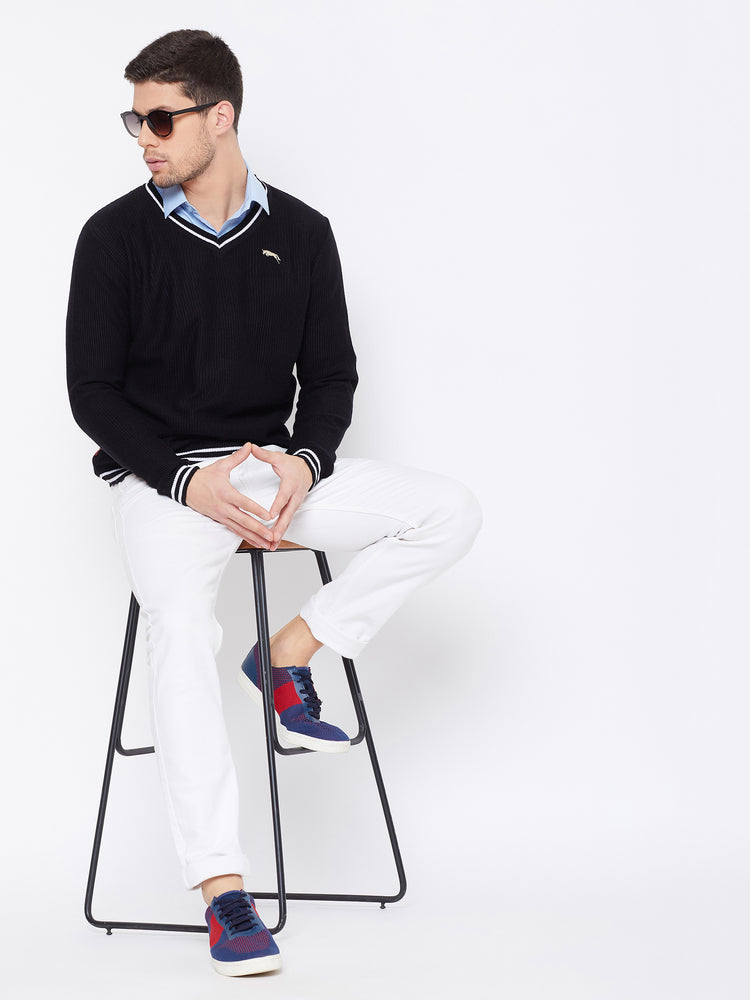 JUMP USA Men Black Self Design Pullover - JUMP USA