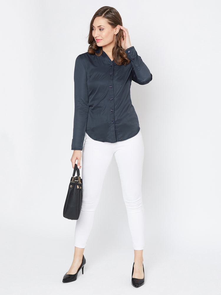 JUMP USA Women Navy Blue Solid Casual Shirts - JUMP USA