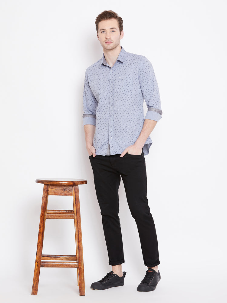 Men White Printed Casual Slim Fit Shirts - JUMP USA