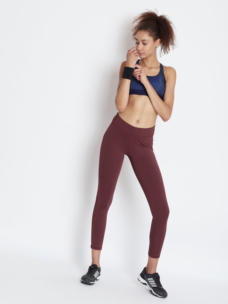 JUMP USA Women Solid Active Wear Maroon Tights - JUMP USA